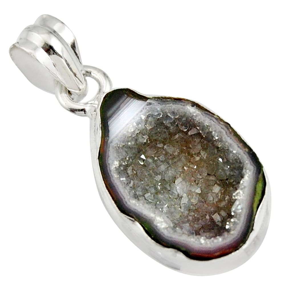 9.67cts natural brown geode druzy 925 sterling silver pendant jewelry r13617