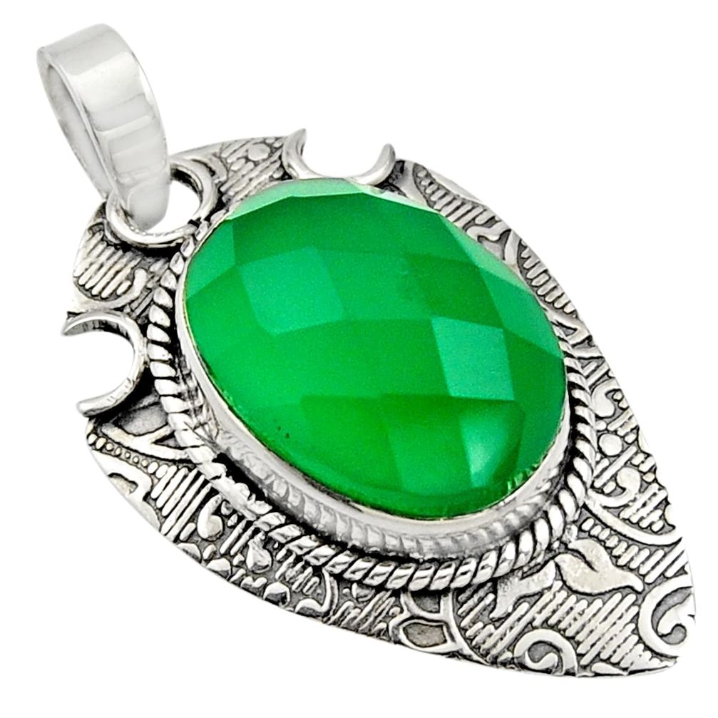 13.76cts natural green chalcedony 925 sterling silver pendant jewelry r13622