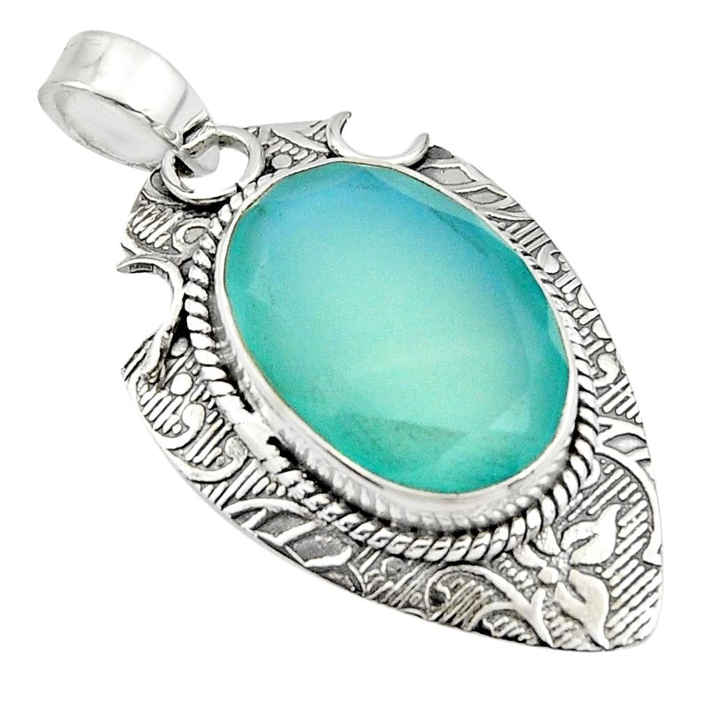 13.09cts natural aqua chalcedony 925 sterling silver pendant jewelry r13625