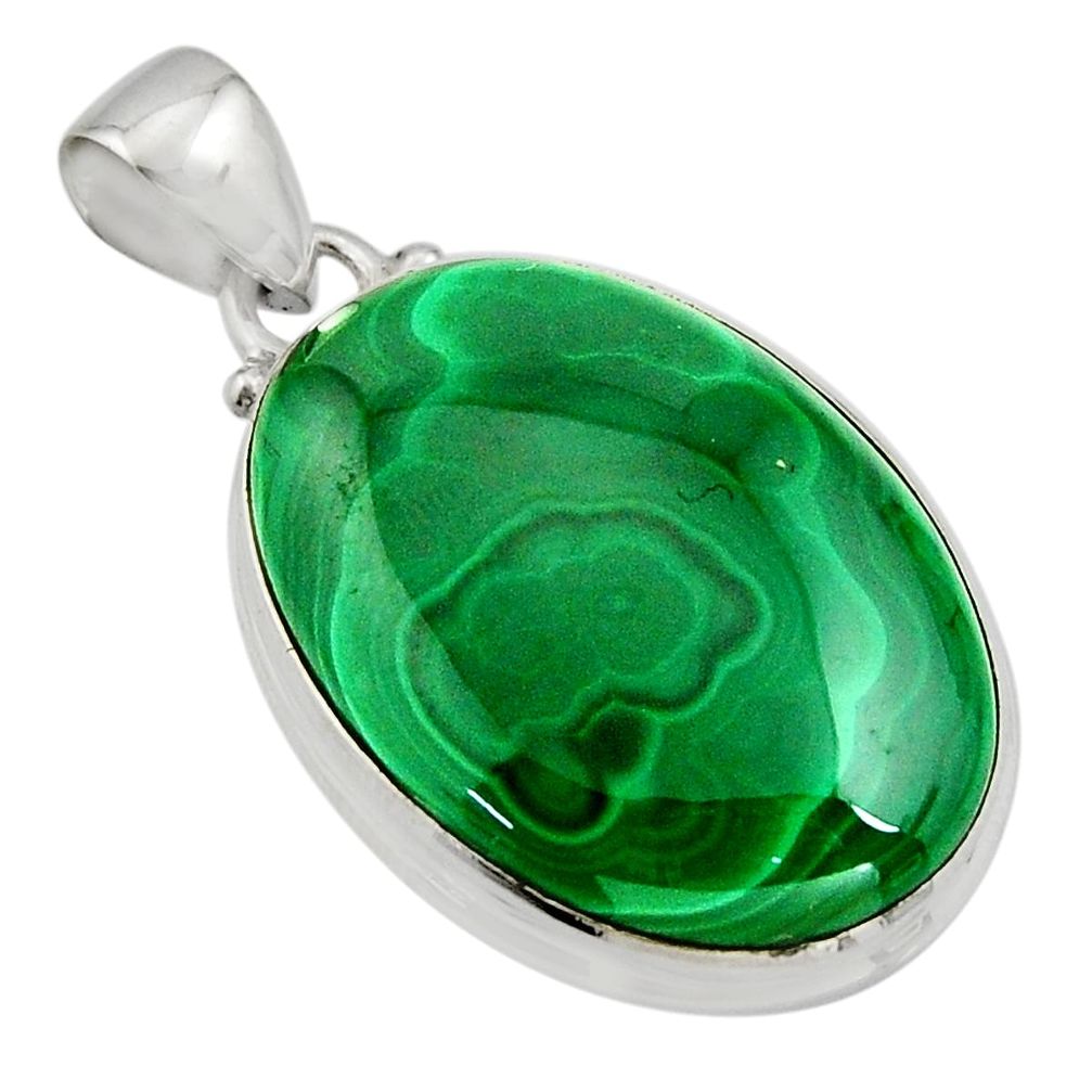 30.86cts natural green malachite (pilot's stone) 925 silver pendant r13639