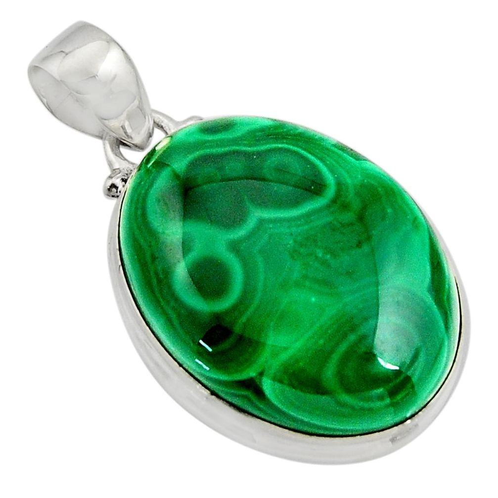 35.55cts natural green malachite (pilot's stone) 925 silver pendant r13640