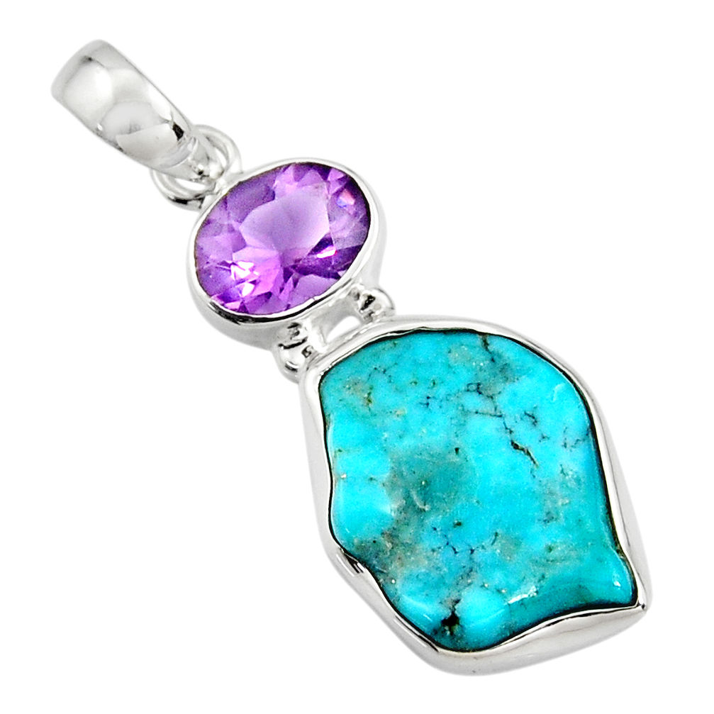 11.74cts green sleeping beauty turquoise amethyst 925 silver pendant r14303