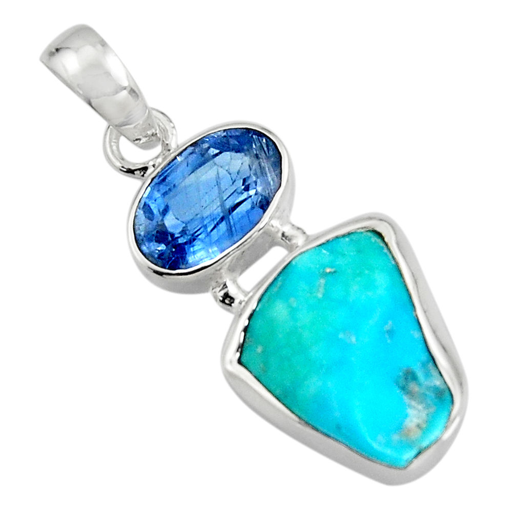 10.73cts green sleeping beauty turquoise kyanite 925 silver pendant r14307