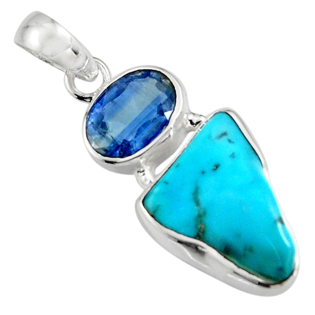 10.73cts green sleeping beauty turquoise kyanite 925 silver pendant r14309