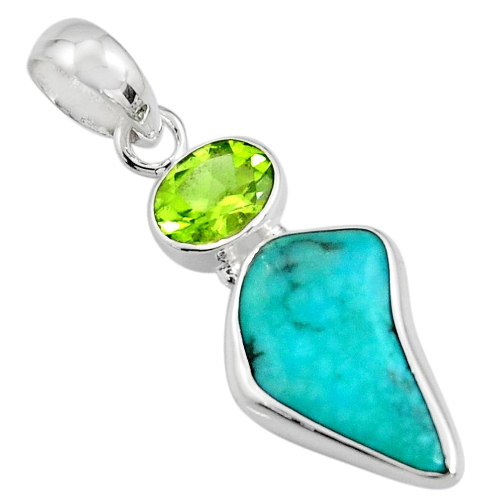 8.86cts green sleeping beauty turquoise peridot 925 silver pendant r14314