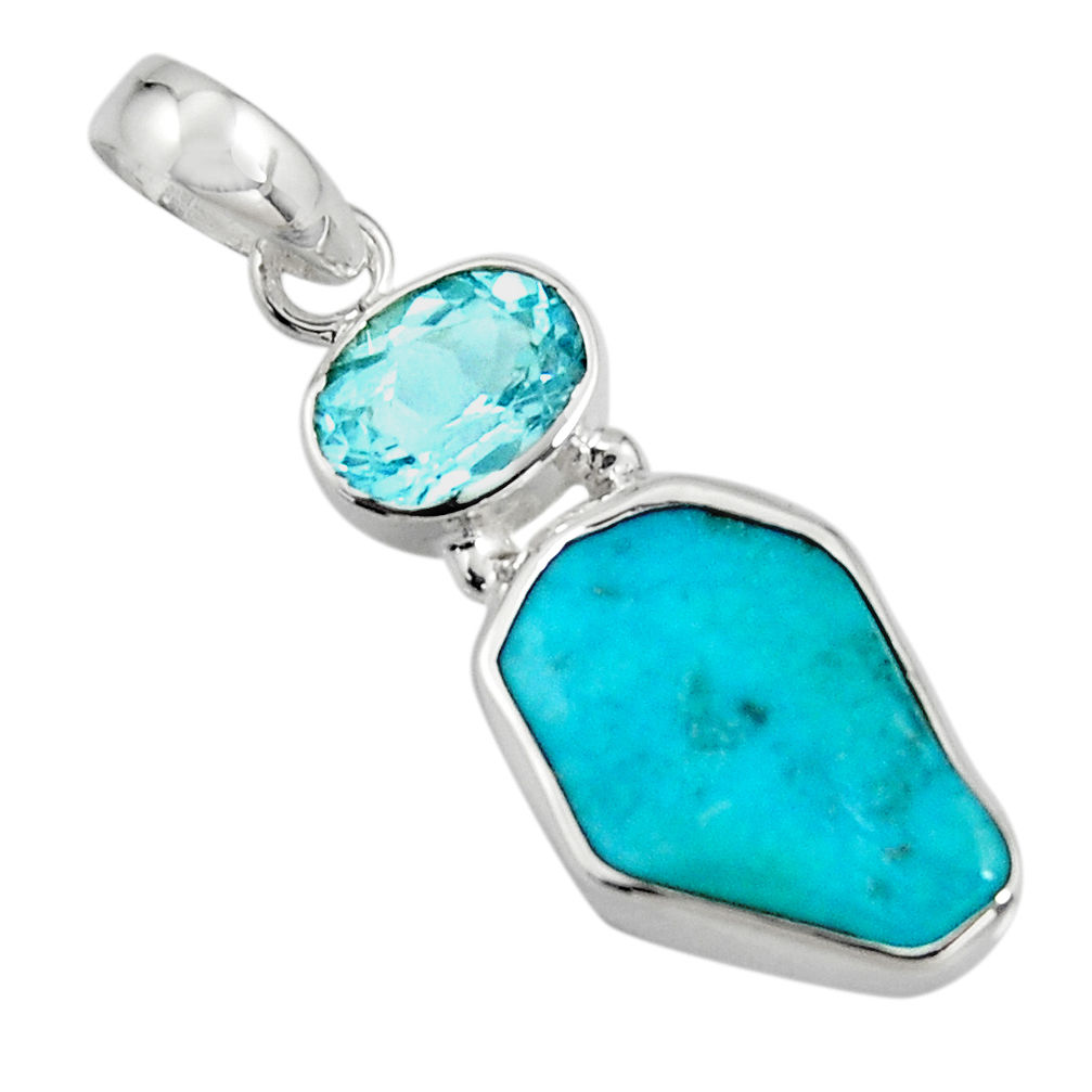 11.26cts green sleeping beauty turquoise topaz 925 silver pendant r14316