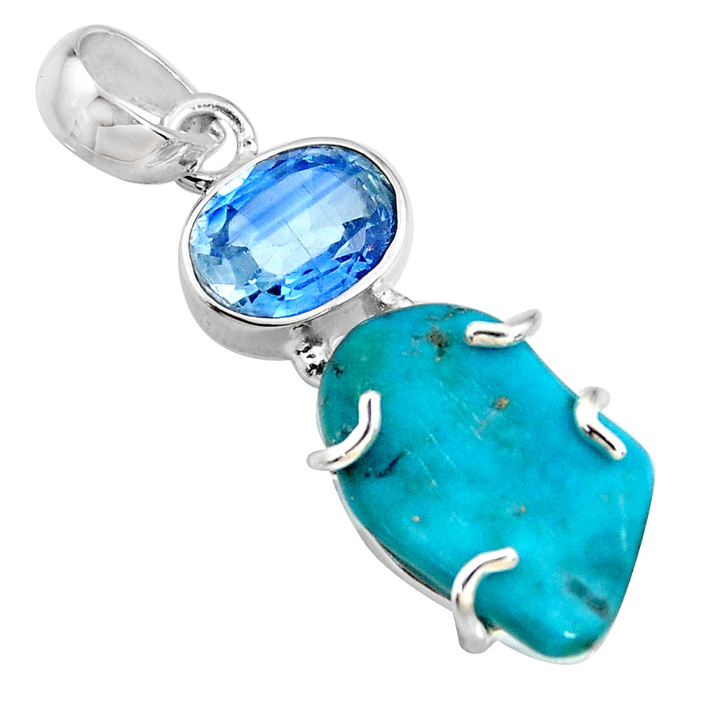 14.73cts green sleeping beauty turquoise kyanite 925 silver pendant r14322