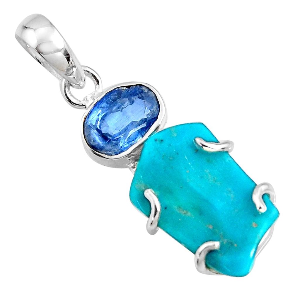 11.93cts blue sleeping beauty turquoise kyanite 925 silver pendant r14328