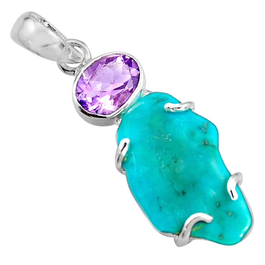 11.93cts green sleeping beauty turquoise amethyst 925 silver pendant r14332