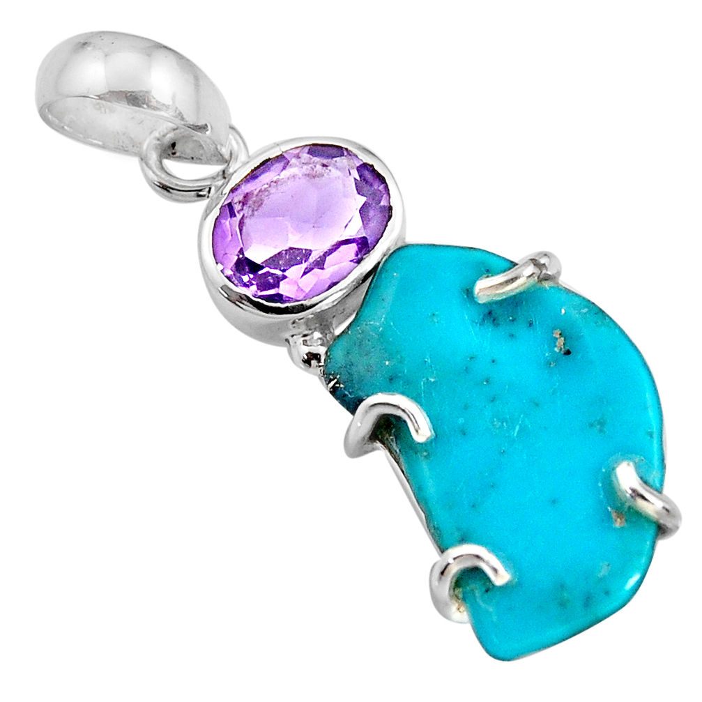 11.93cts green sleeping beauty turquoise amethyst 925 silver pendant r14334