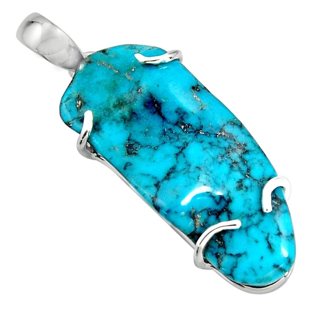 16.44cts blue sleeping beauty turquoise 925 sterling silver pendant r14345