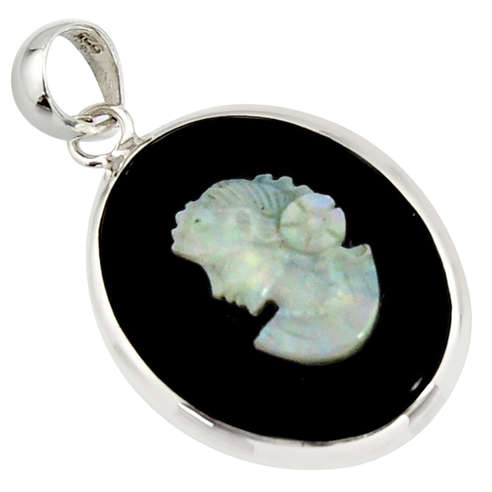 925 silver 14.72cts lady face natural opal cameo on black onyx pendant r14388