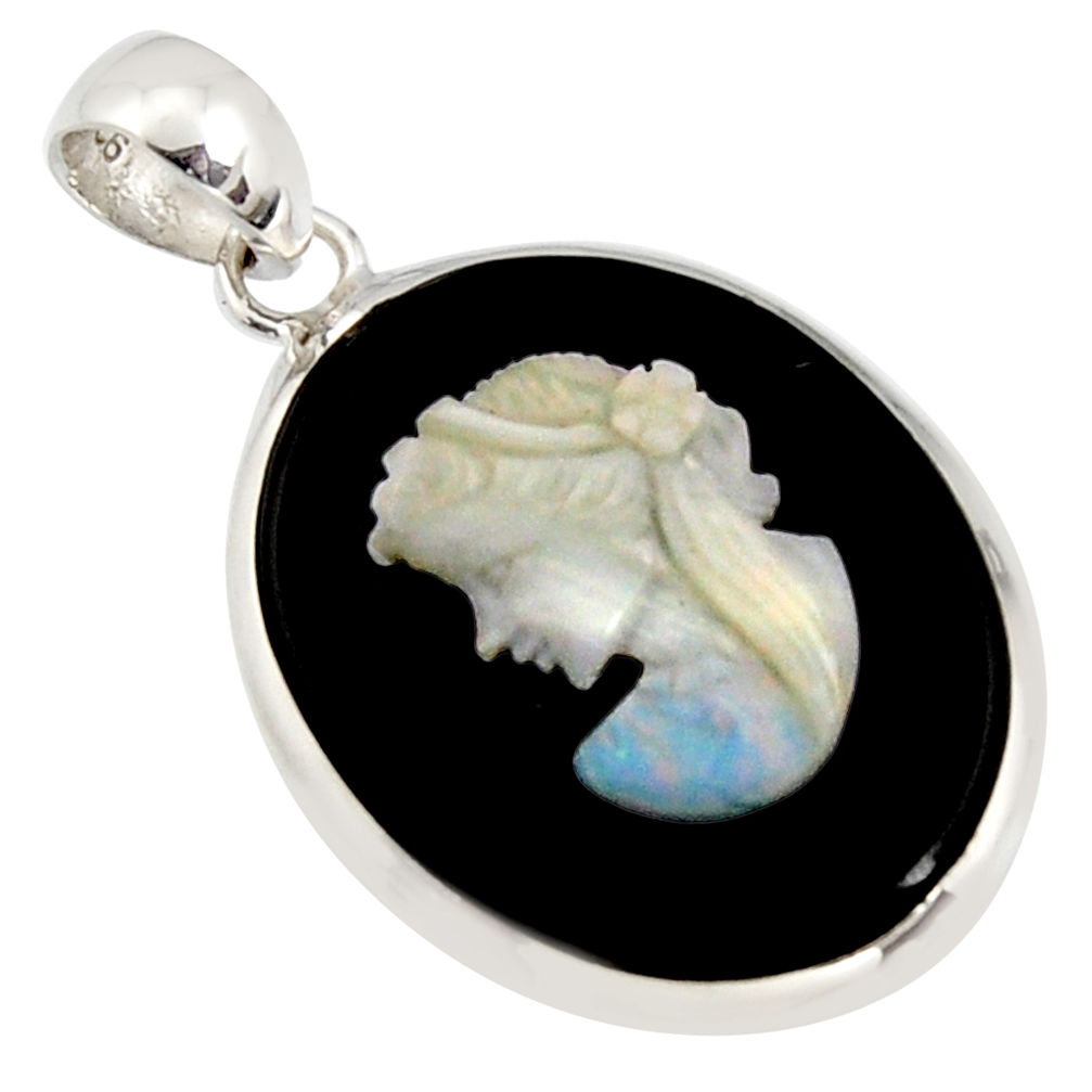 13.70cts lady face natural opal cameo on black onyx 925 silver pendant r14391