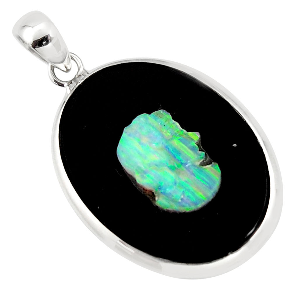 925 silver 17.22cts lady face natural opal cameo on black onyx pendant r14396