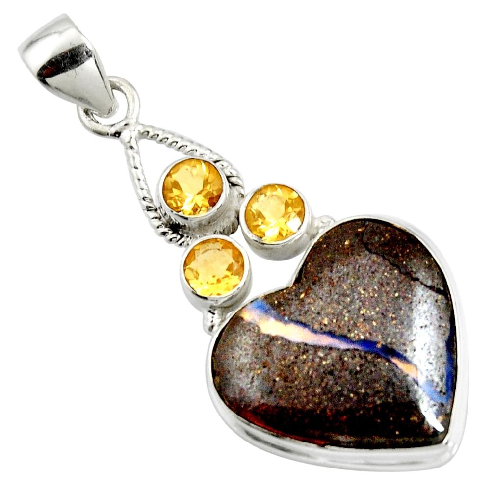 22.05cts natural brown boulder opal citrine 925 sterling silver pendant r14438