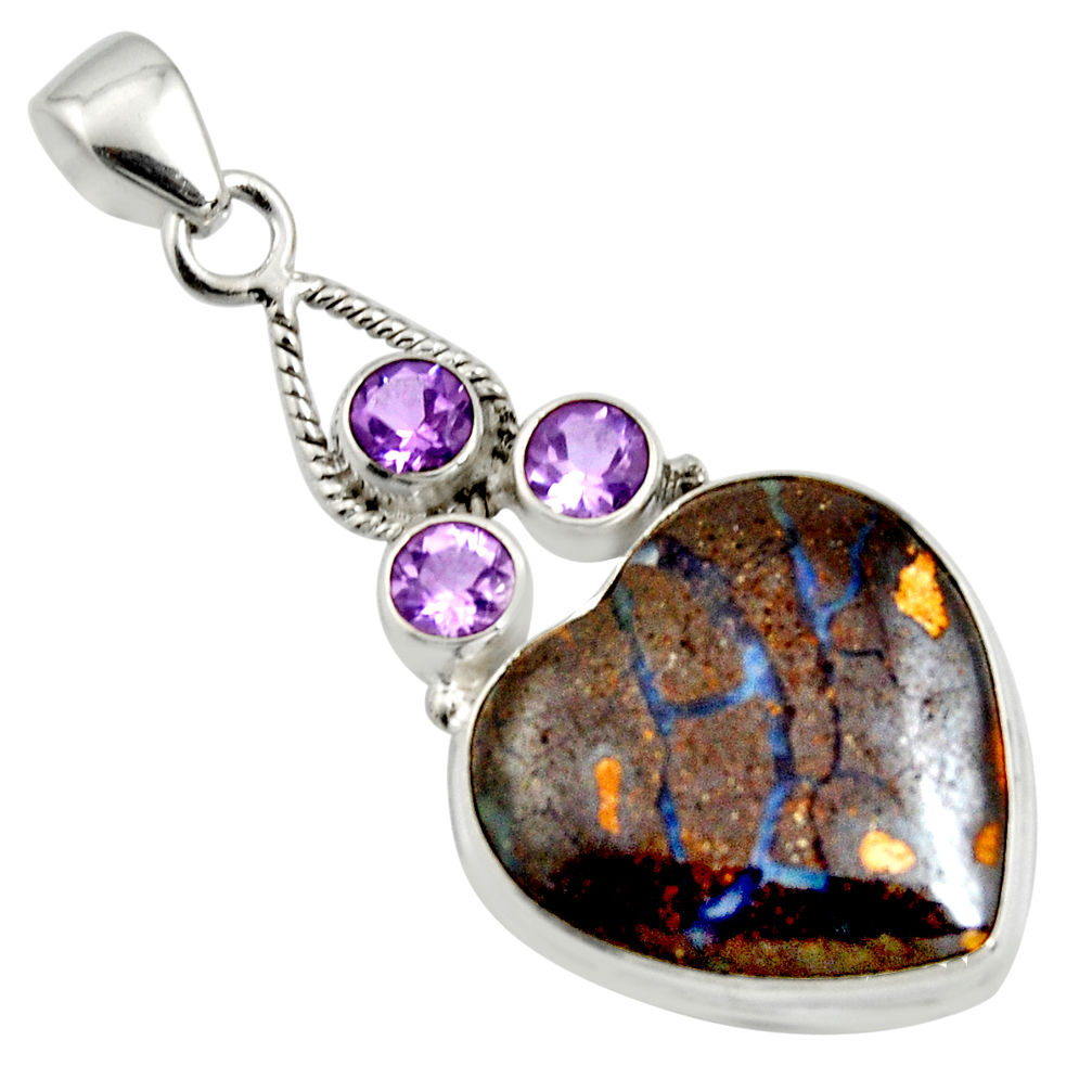 925 sterling silver 27.08cts natural brown boulder opal amethyst pendant r14440