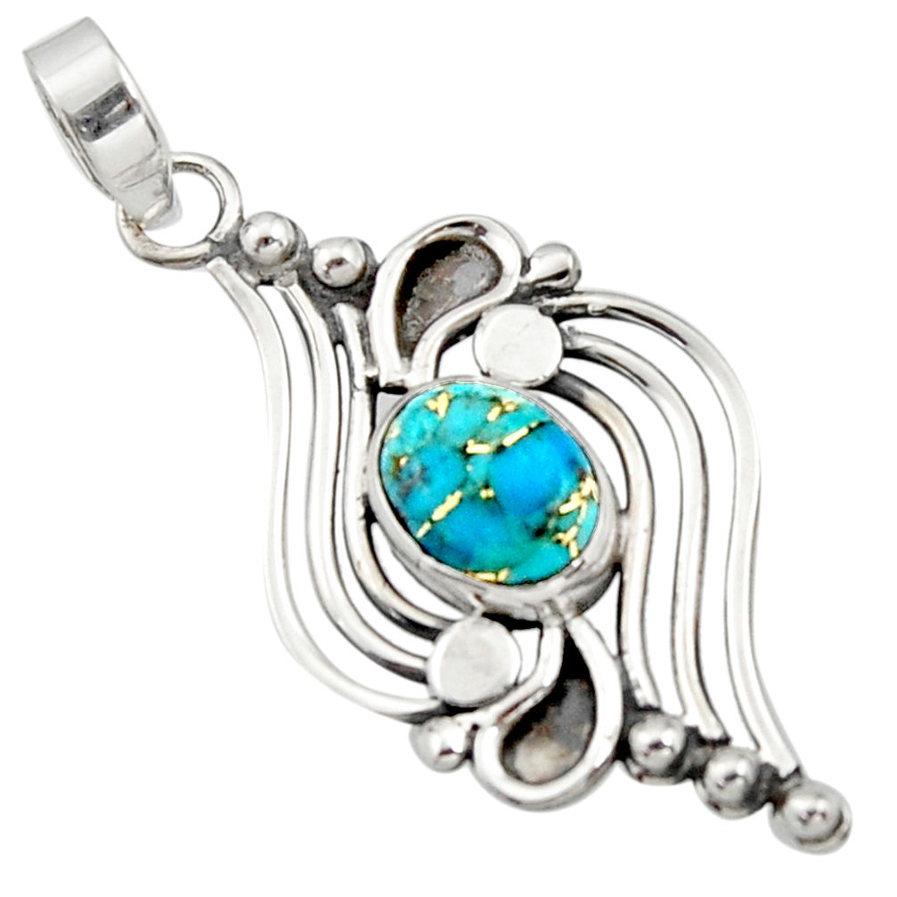 3.52cts blue copper turquoise 925 sterling silver pendant jewelry r14488