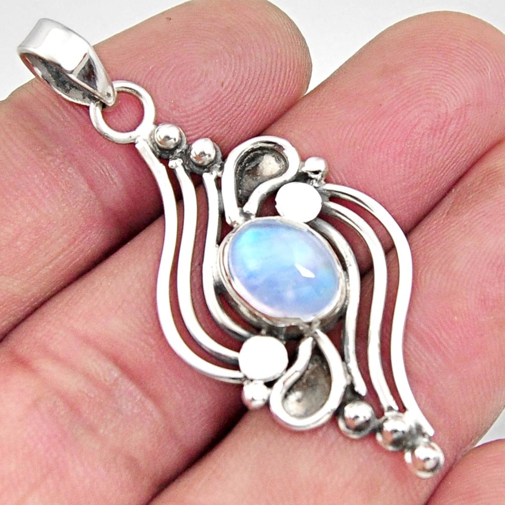 4.02cts natural rainbow moonstone 925 sterling silver pendant jewelry r14497