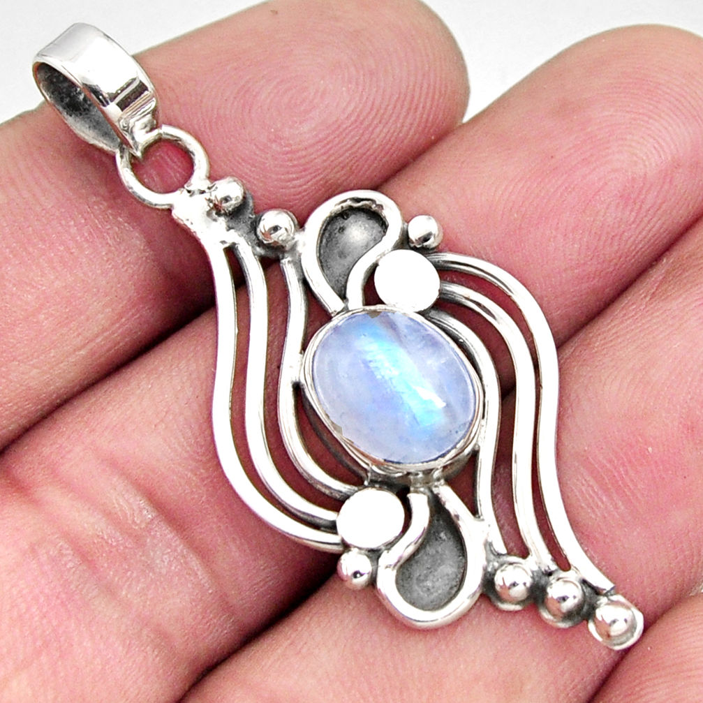 925 sterling silver 4.02cts natural rainbow moonstone pendant jewelry r14499