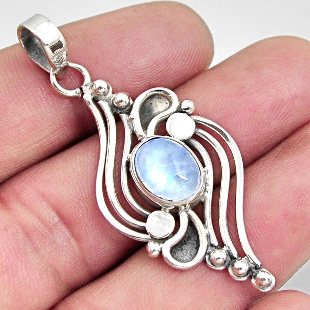 4.21cts natural rainbow moonstone 925 sterling silver pendant jewelry r14500