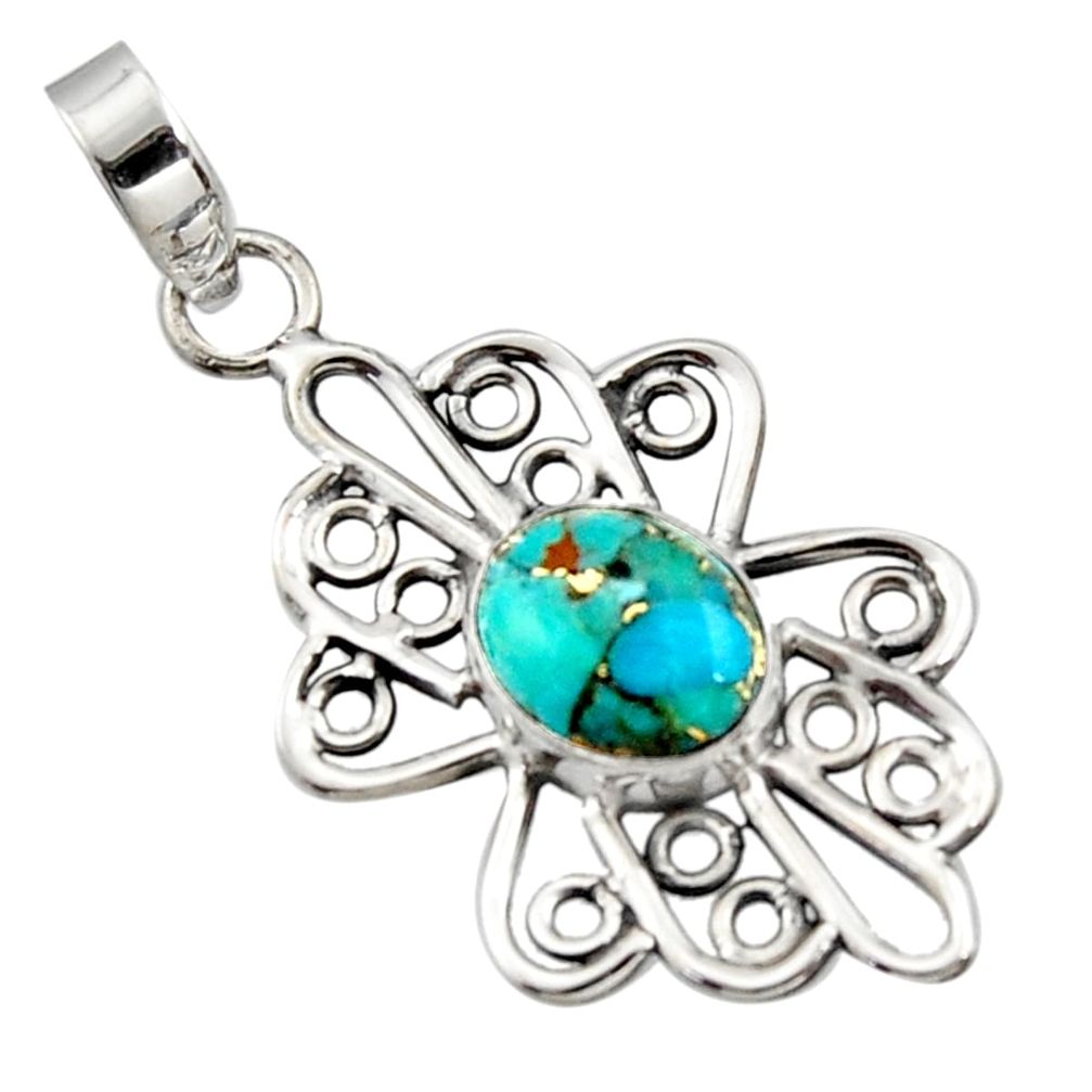 3.85cts blue copper turquoise 925 sterling silver pendant jewelry r14506