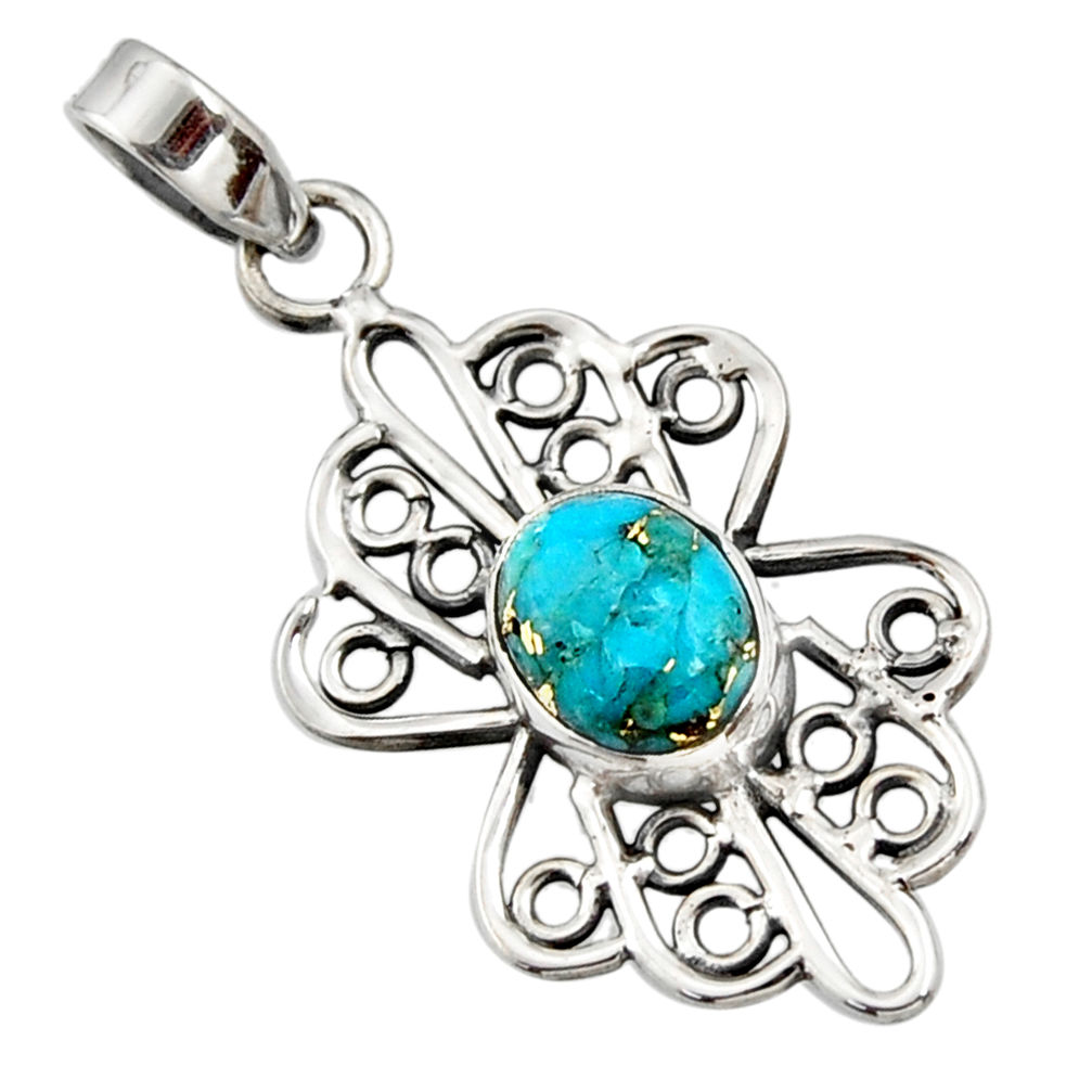 3.50cts blue copper turquoise 925 sterling silver pendant jewelry r14508