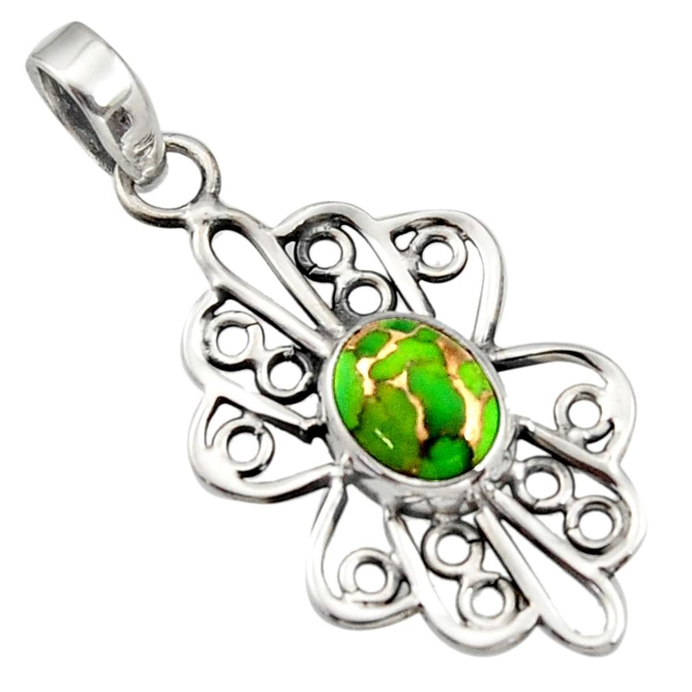 3.32cts green copper turquoise 925 sterling silver pendant jewelry r14510