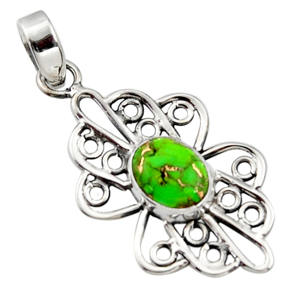 3.50cts green copper turquoise 925 sterling silver pendant jewelry r14511