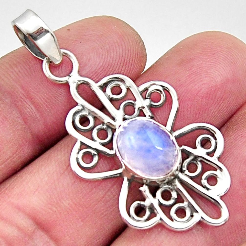 4.31cts natural rainbow moonstone 925 sterling silver pendant jewelry r14520