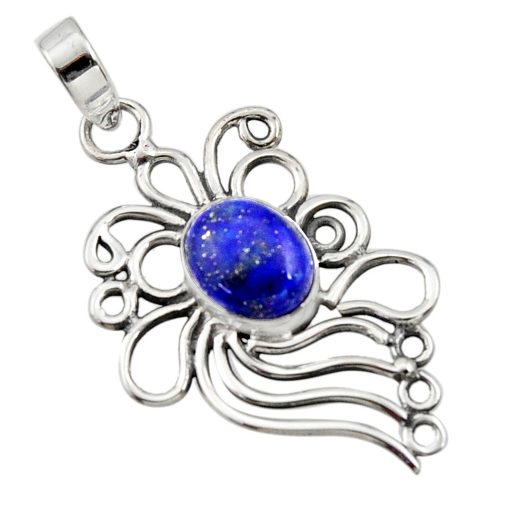 4.22cts natural blue lapis lazuli 925 sterling silver pendant jewelry r14522