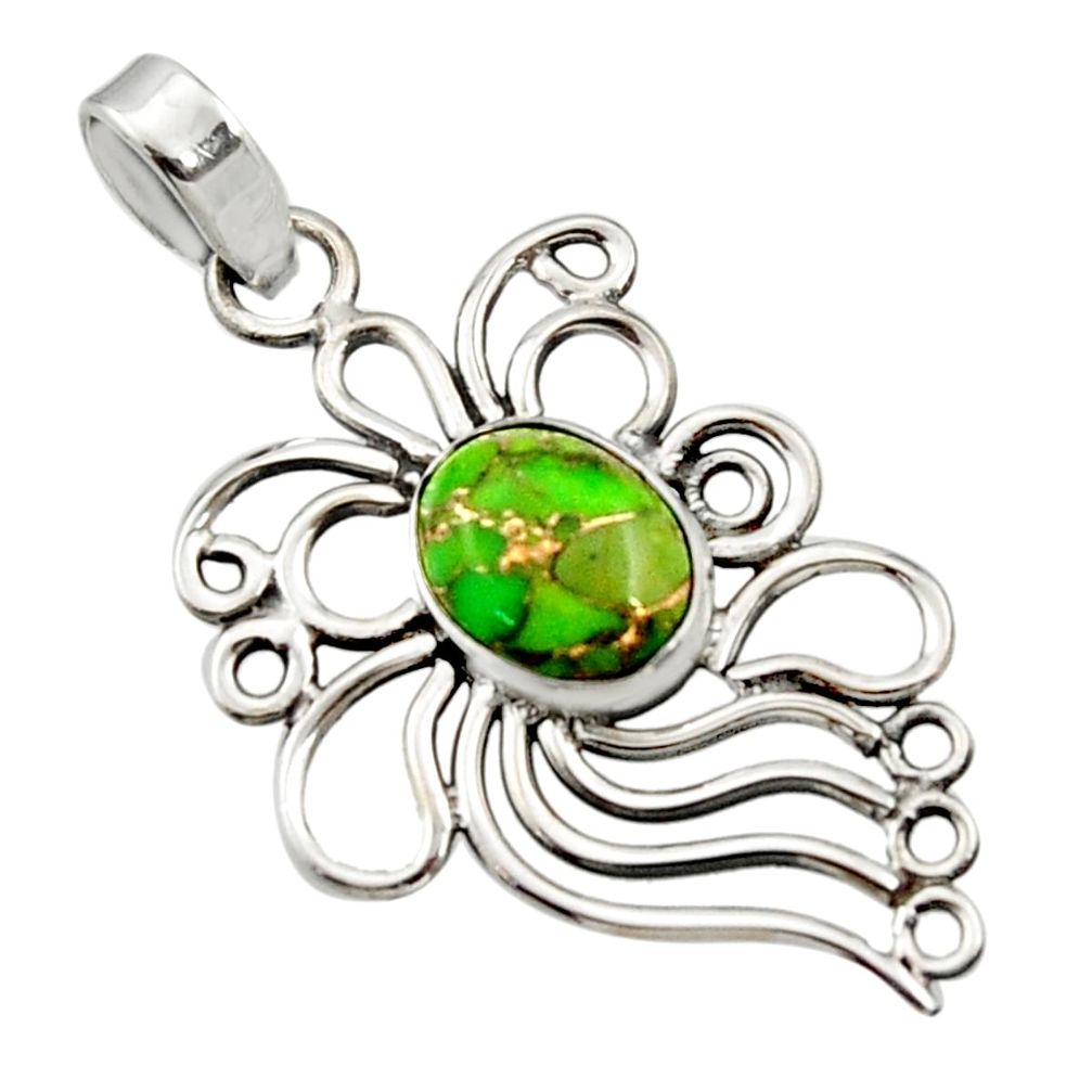 3.83cts green copper turquoise 925 sterling silver pendant jewelry r14525