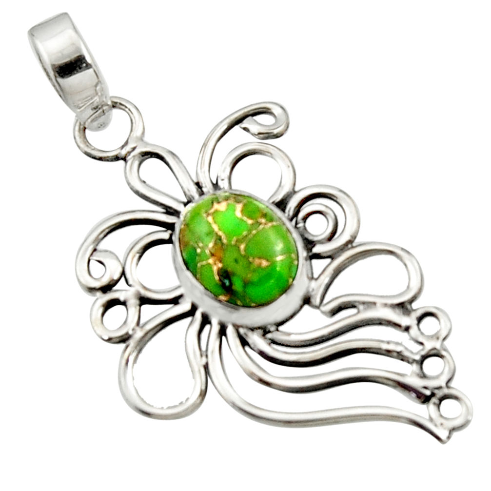 3.83cts green copper turquoise 925 sterling silver pendant jewelry r14526