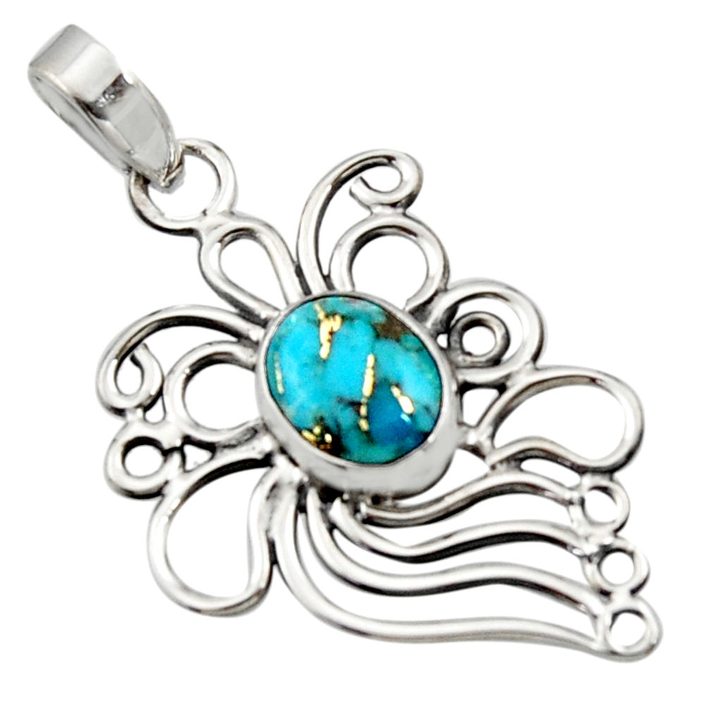 4.00cts blue copper turquoise 925 sterling silver pendant jewelry r14528