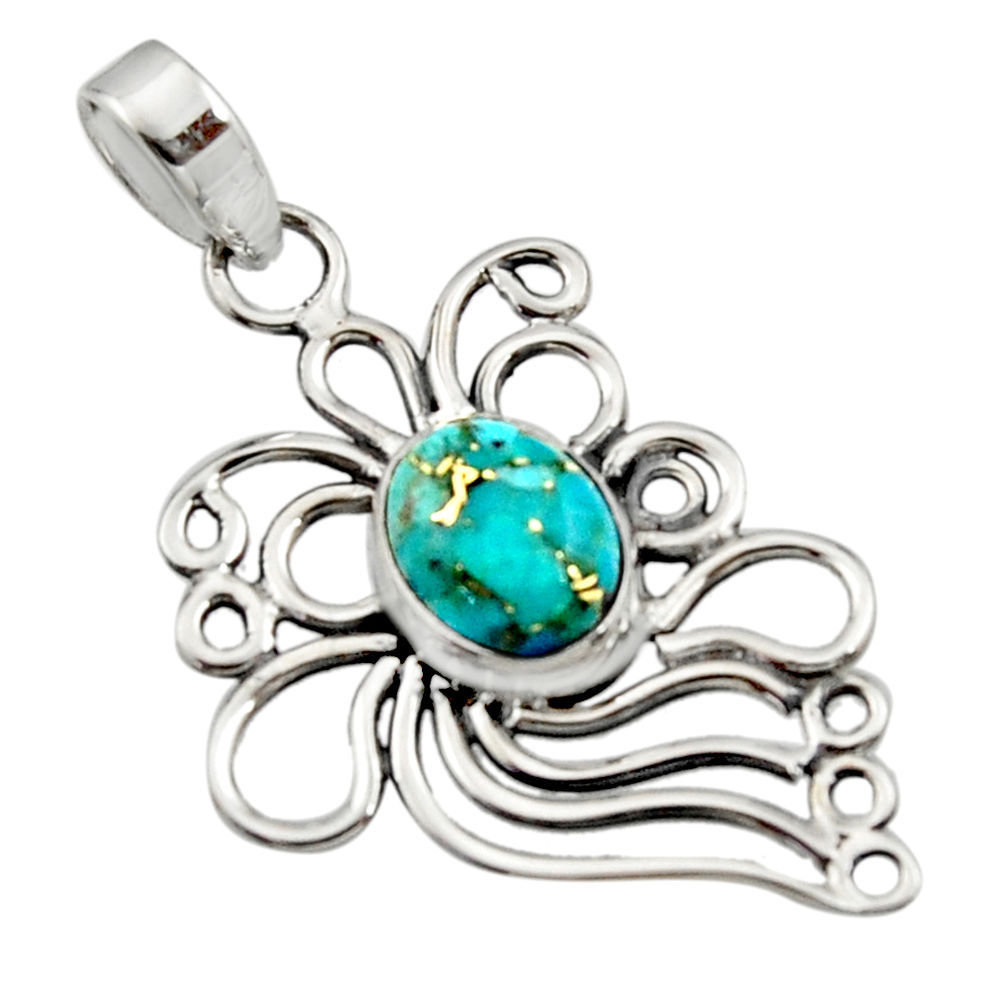 4.02cts blue copper turquoise 925 sterling silver pendant jewelry r14529