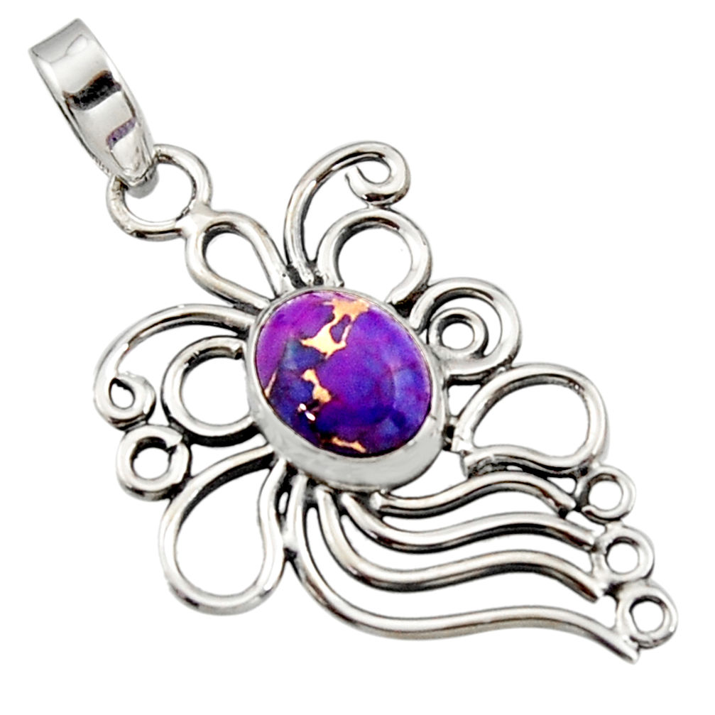 4.02cts purple copper turquoise 925 sterling silver pendant jewelry r14532