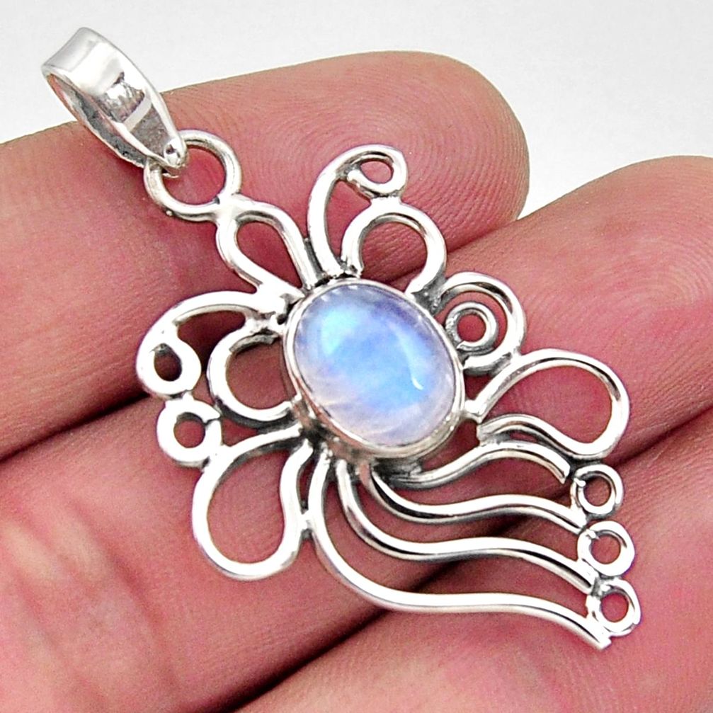 4.52cts natural rainbow moonstone 925 sterling silver pendant jewelry r14535