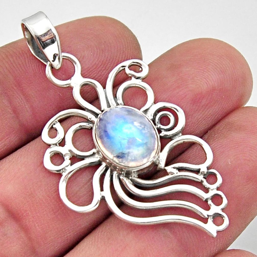 4.52cts natural rainbow moonstone 925 sterling silver pendant jewelry r14536