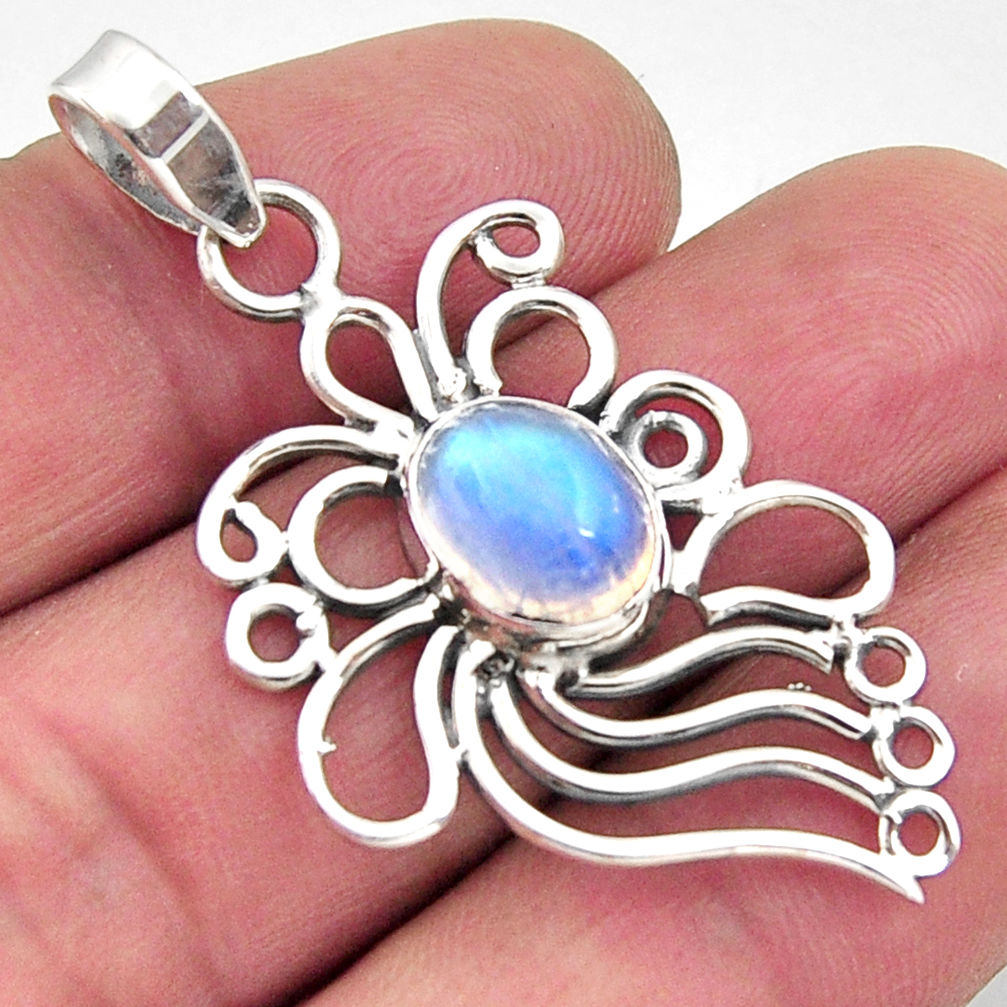 4.52cts natural rainbow moonstone 925 sterling silver pendant jewelry r14538