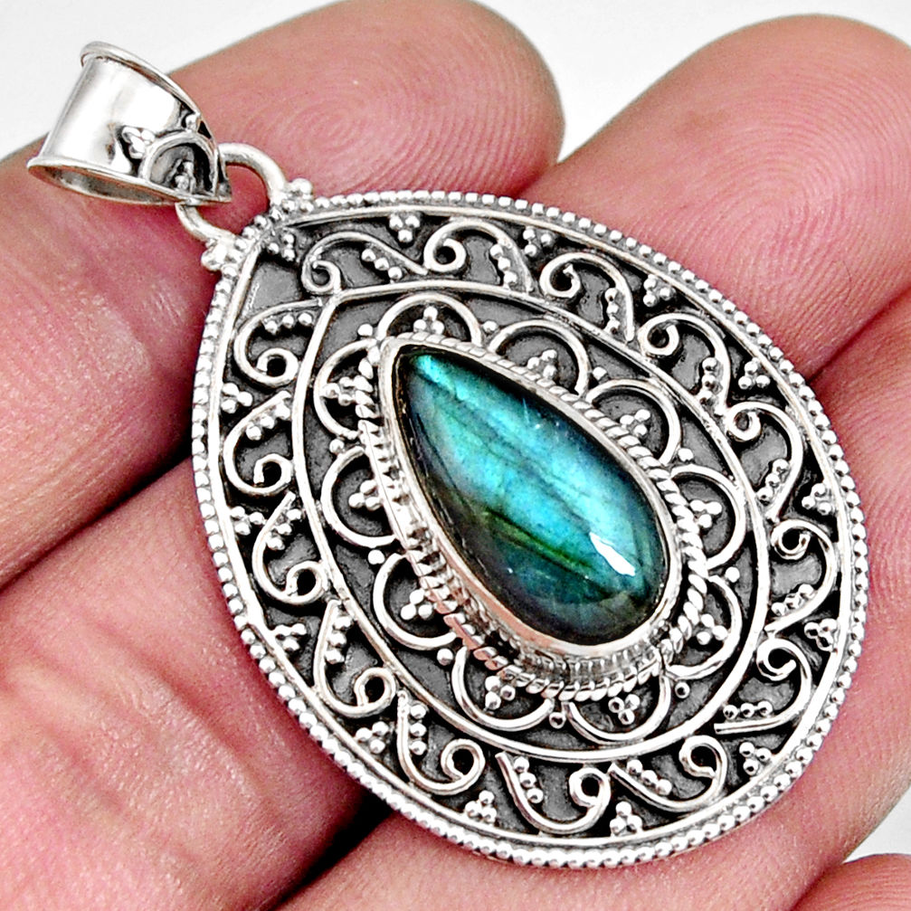 6.42cts natural blue labradorite 925 sterling silver pendant jewelry r14682