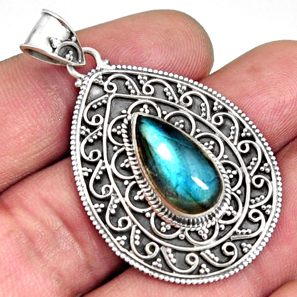 6.42cts natural blue labradorite 925 sterling silver pendant jewelry r14685