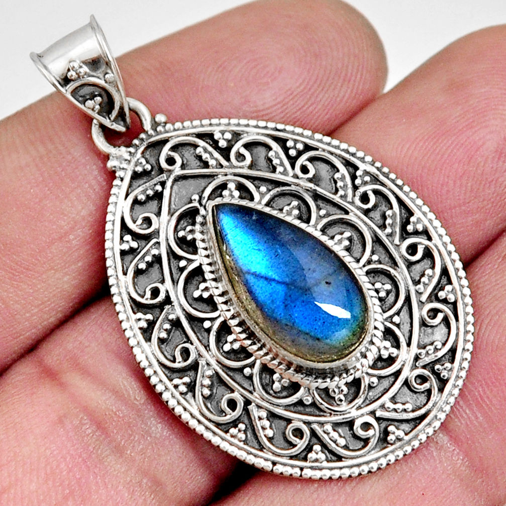 6.12cts natural blue labradorite 925 sterling silver pendant jewelry r14687
