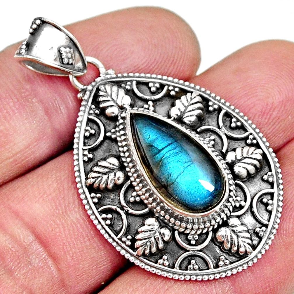925 sterling silver 5.81cts natural blue labradorite pear pendant jewelry r14690