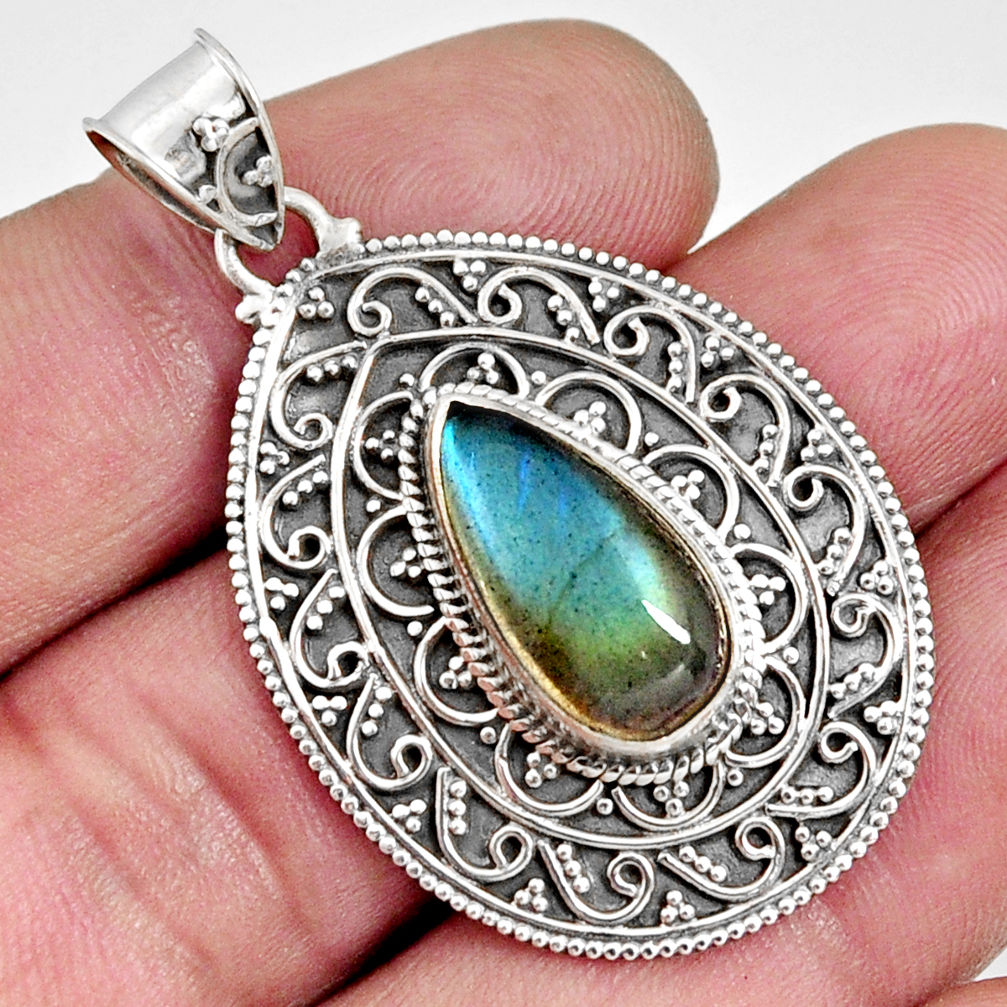 6.31cts natural blue labradorite 925 sterling silver pendant jewelry r14693