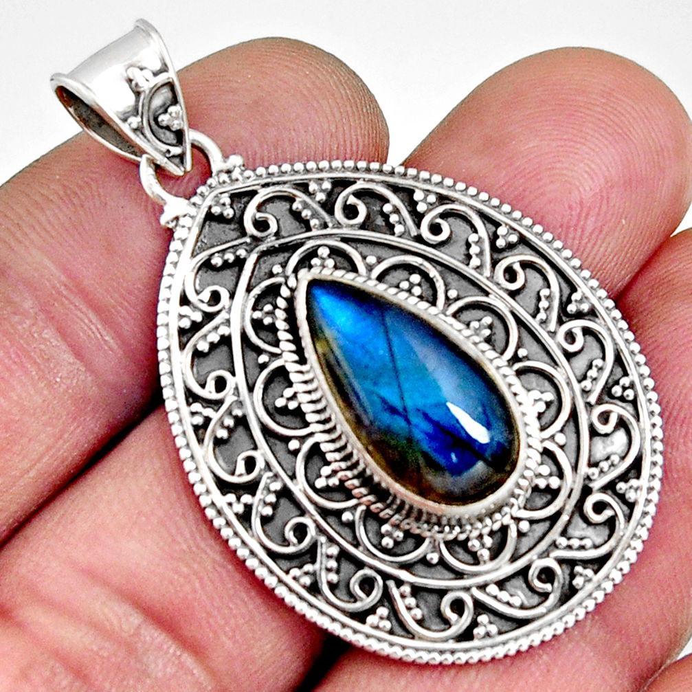 6.31cts natural blue labradorite 925 sterling silver pendant jewelry r14698