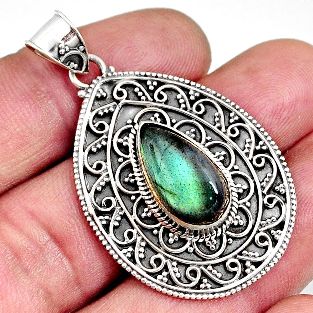 925 sterling silver 6.10cts natural blue labradorite pear pendant jewelry r14699