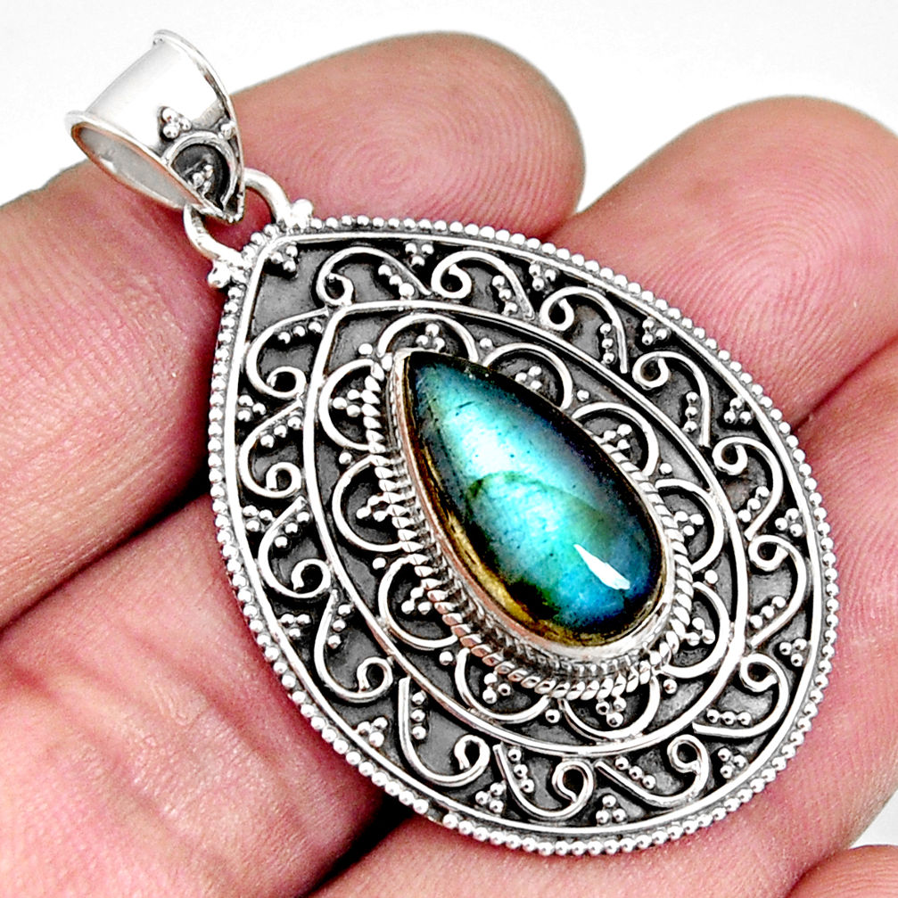 6.42cts natural blue labradorite 925 sterling silver pendant jewelry r14700