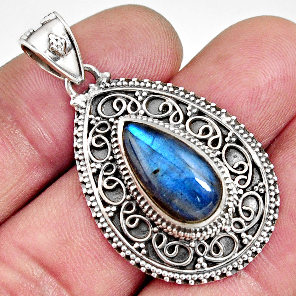 6.54cts natural blue labradorite 925 sterling silver pendant jewelry r14703