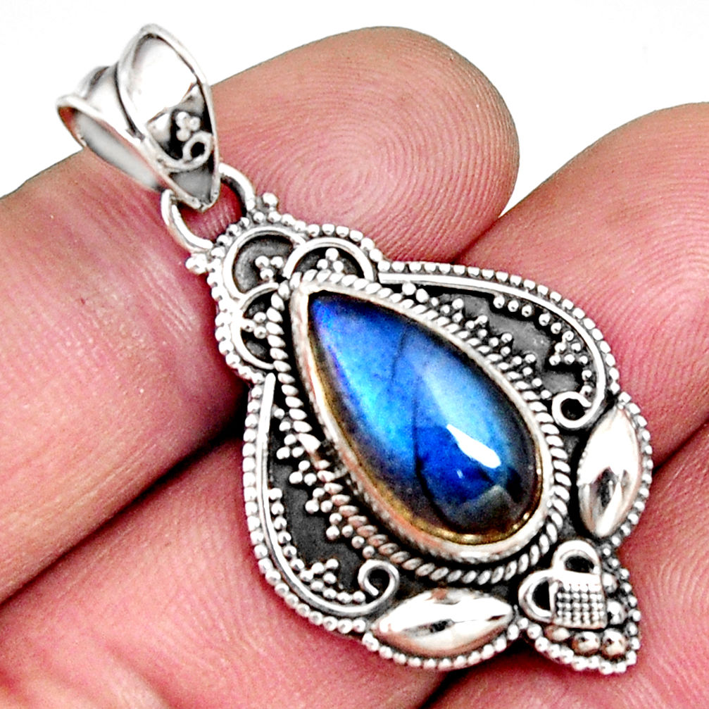 6.26cts natural blue labradorite 925 sterling silver pendant jewelry r14708