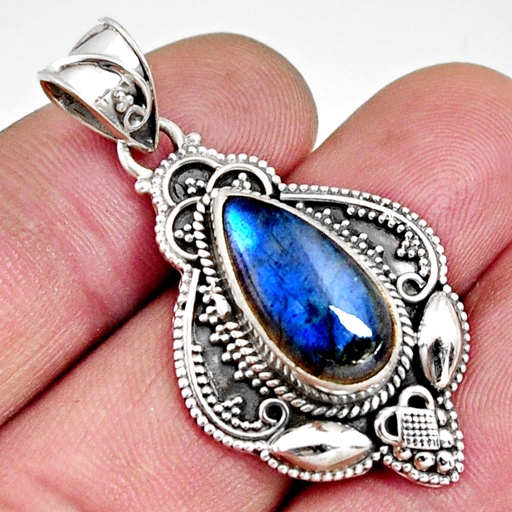 6.26cts natural blue labradorite 925 sterling silver pendant jewelry r14711