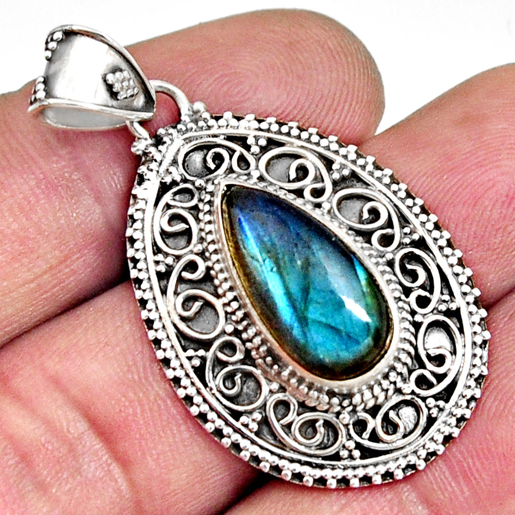 925 sterling silver 6.76cts natural blue labradorite pendant jewelry r14719